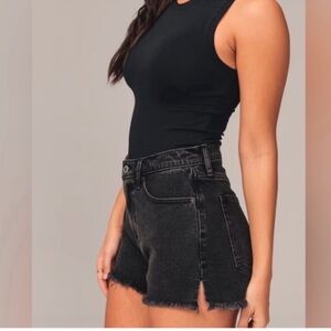 A&F “the mom short high rise ” cutoff distressed washed black denim jeans 30/10